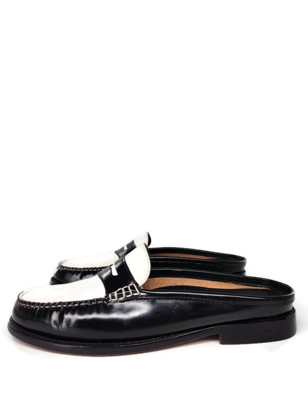 G.H. Bass Weejuns Wynn Black & White Leather Handsewn Slip-On Penny Loafer Mules - Picture 5 of 13